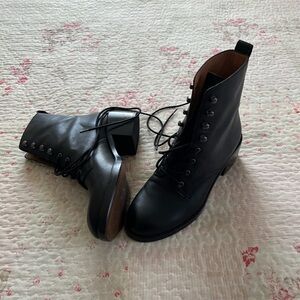 Madewell The Patti Black Lace-up Leather Combat Boots